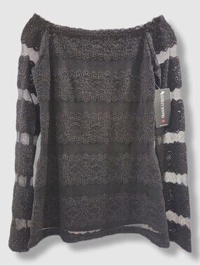 NWT Frank Lyman Design Black Lace Mesh Off Shoulder Top Style 185579 XS